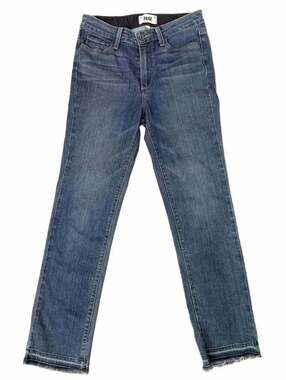 PAIGE Women's Blue Denim Raw Hem Slim Straight Jeans Size 27